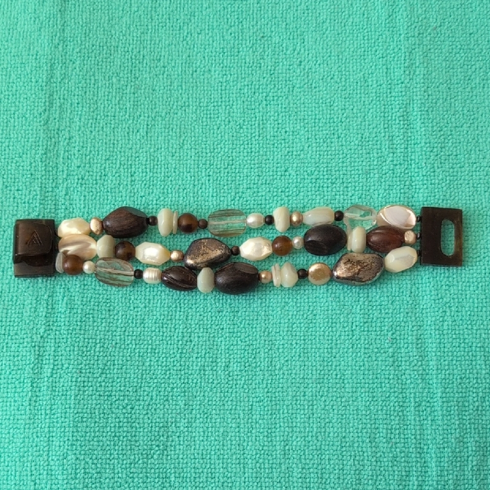 Multi-Row Brown and Cream Beaded Women's Bracelet